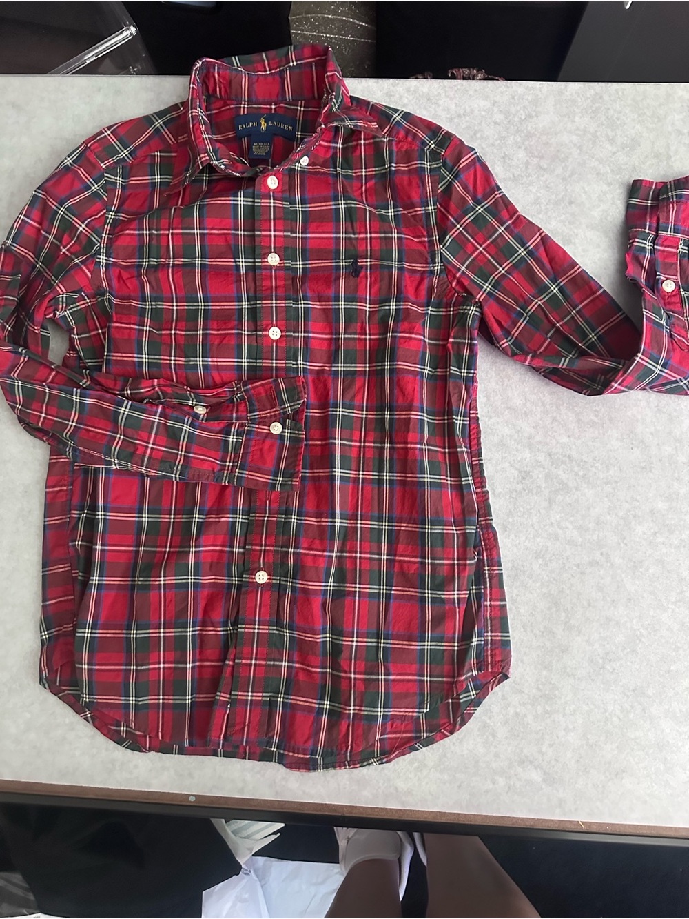 Ralph Lauren Boys M (10-12) Red Plaid Long Sleeve Cotton Button-Up Logo